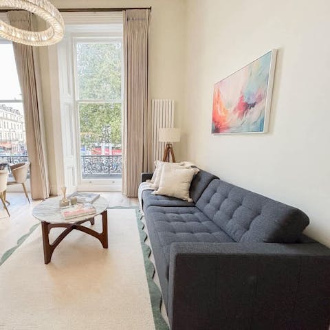 Kick back with a good book in the light-filled living room