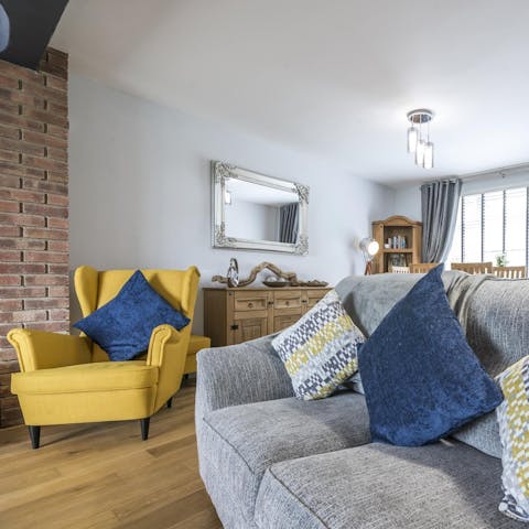 Gather together in the homey living area for a family movie night