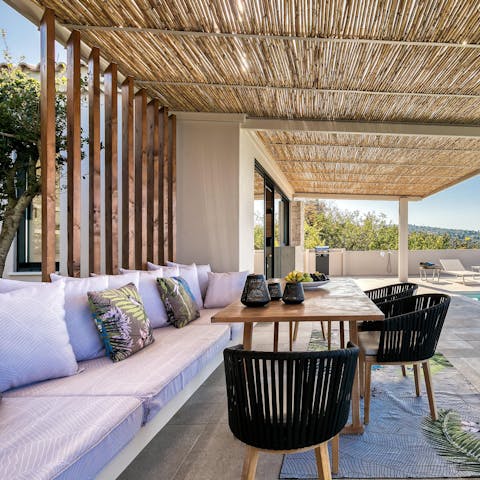 Start your mornings in the dappled shade of the covered terrace