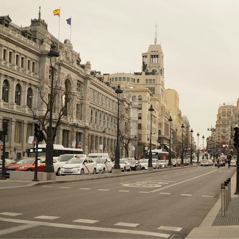 Step outside onto Madrid's historic Gran Via