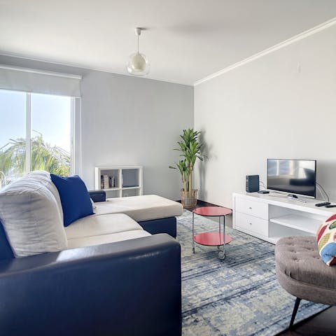 Settle in for an evening of movies in the comfy living room