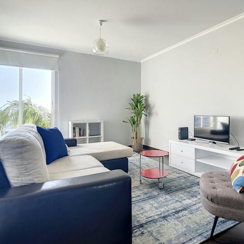 Settle in for an evening of movies in the comfy living room