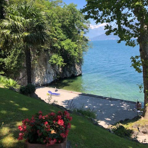 Start your morning with a lake swim from the secluded beach