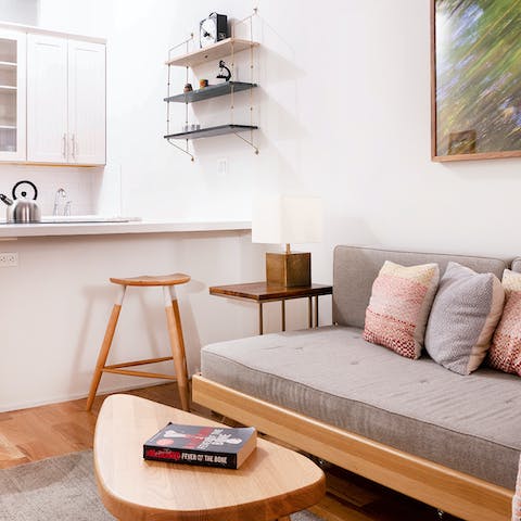 Enjoy the raw wood accents that make this place feel like a home