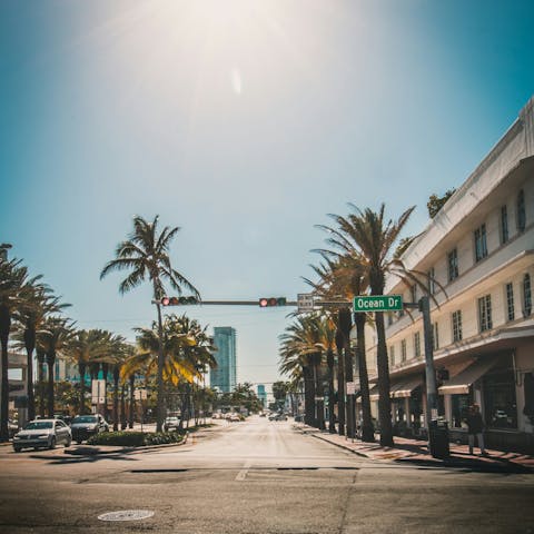 Admire art deco architecture at Ocean Drive, fifteen-minute drive away