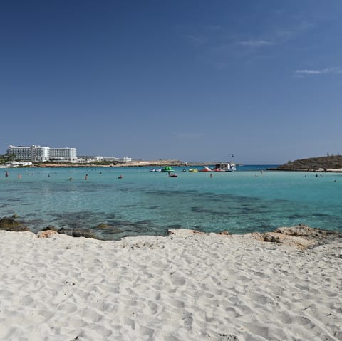 Walk down to the sandy Vathia Gonia beach in a matter of minutes
