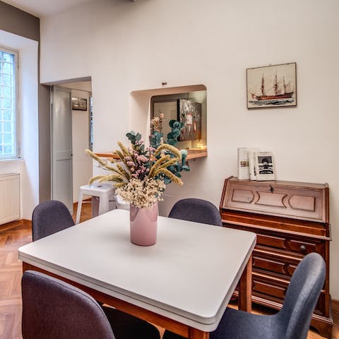Sit down to Italian-inspired meal in the homely dining area