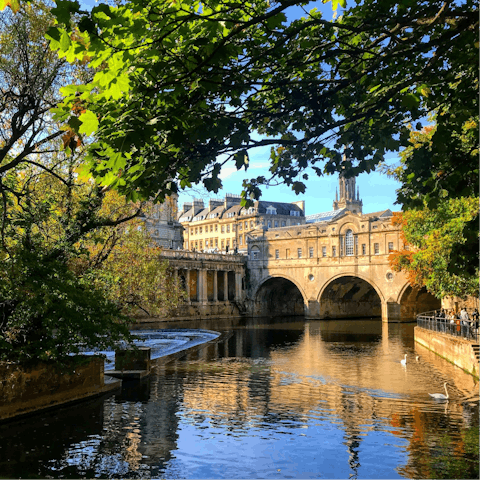 Explore Bath’s landmarks, including the Roman Baths, a short stroll away
