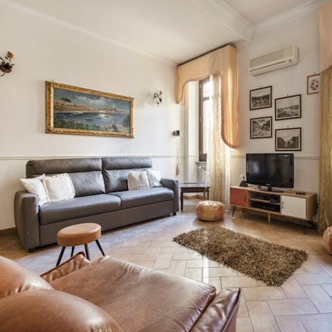 Make yourself at home in the open-plan dining-living space