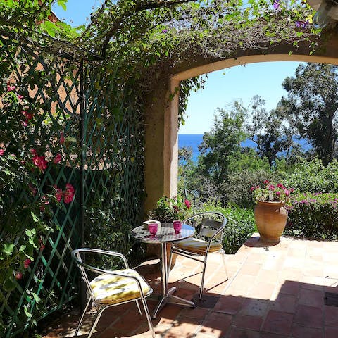Drink your morning coffee on the sun-dappled patio