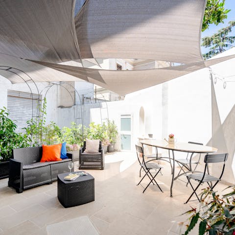 Dine alfresco on the shared patio