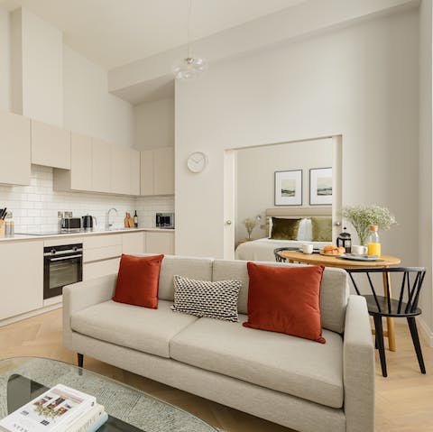Kick back and relax with a glass of scotch in the cosy, Scandi-inspired living area