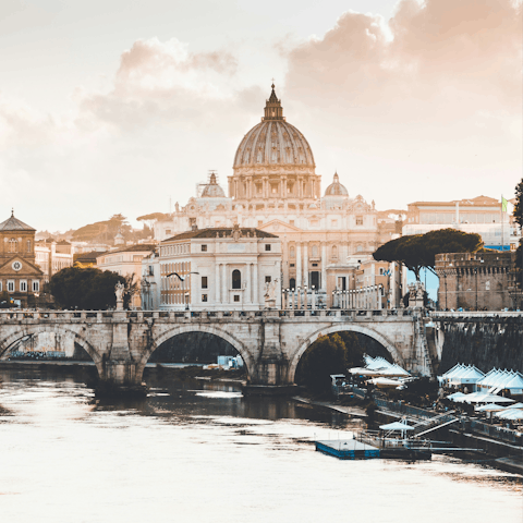 Walk across the Tiber to reach the Vatican, just ten minutes away