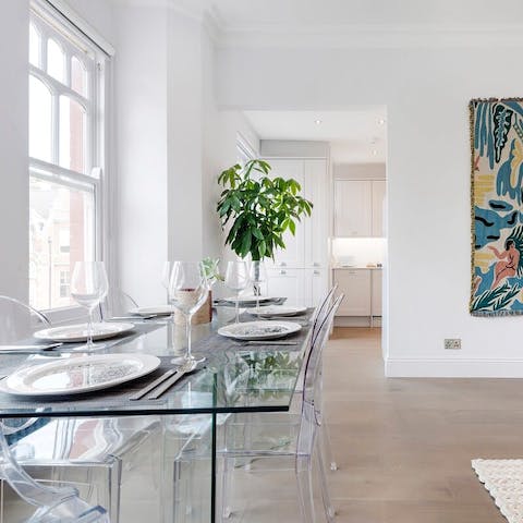 Savour brunch and a pot of Earl Grey on ghost chairs in the dining space