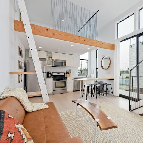 Enjoy the home's trendy loft vibes