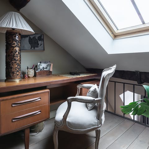 Catch up on work at the elegant desk