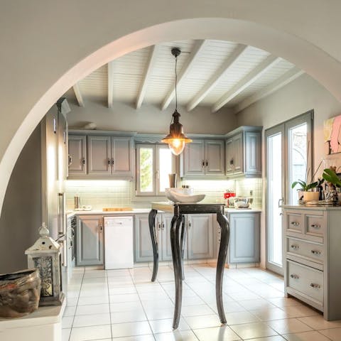 Rustle up a hearty breakfast in the grey kitchen before exploring along the coast