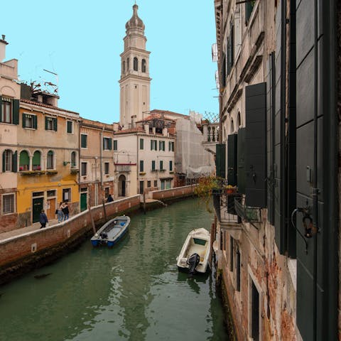 Take a gondola through Venice's waterways, just outside the door