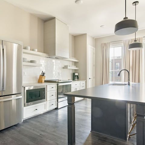 Make breakfast in the bright, sociable kitchen