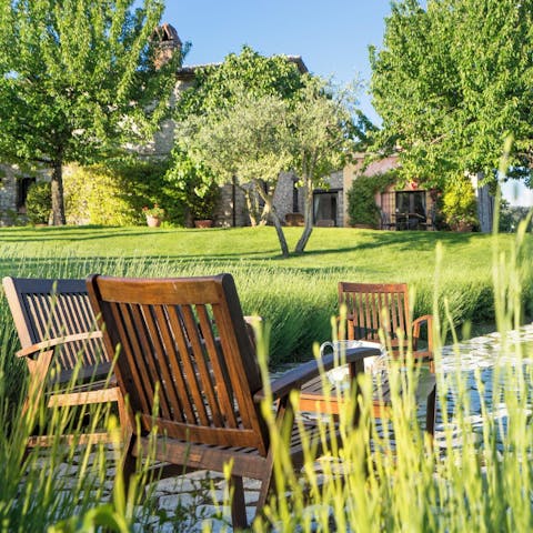 Relax in the Italian sun in the garden filled with fragrant lavender