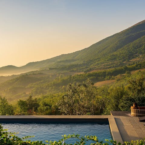 Watch the mists roll through the valley from the private, heated pool and Jacuzzi