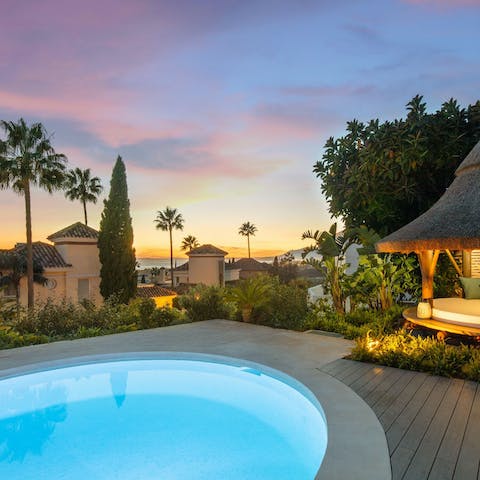 Treat yourself to a sunset swim in the private pool