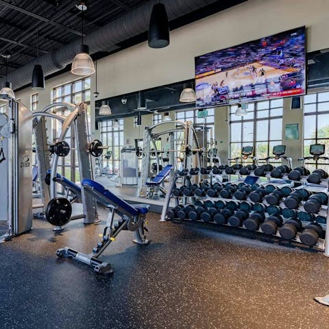 Head to the communal gym for an uplifting work out