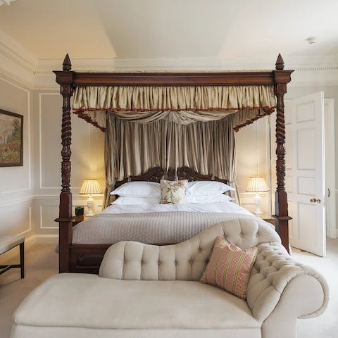 Drift off in bedrooms befitting the regal character of the home