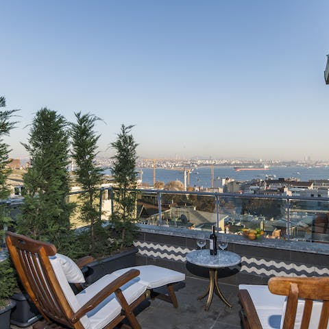 Unwind with a glass of wine or Turkish tea on one of three terraces