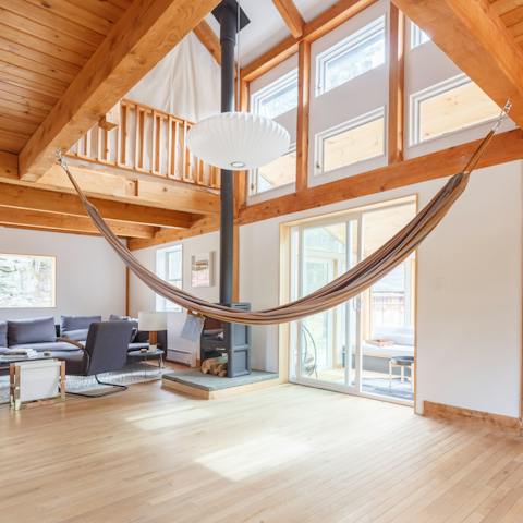 Stretch out in the hammock by the fire