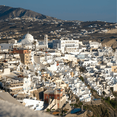 Pay a visit to the beautiful town of Fira, only 12km away