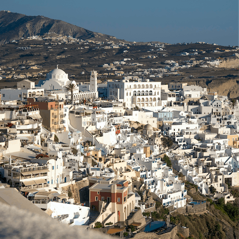 Pay a visit to the beautiful town of Fira, only 12km away