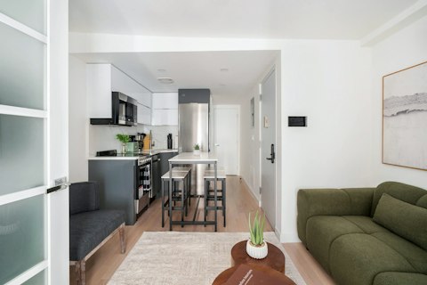 Cook and catch up at the kitchen island after a busy day in the city