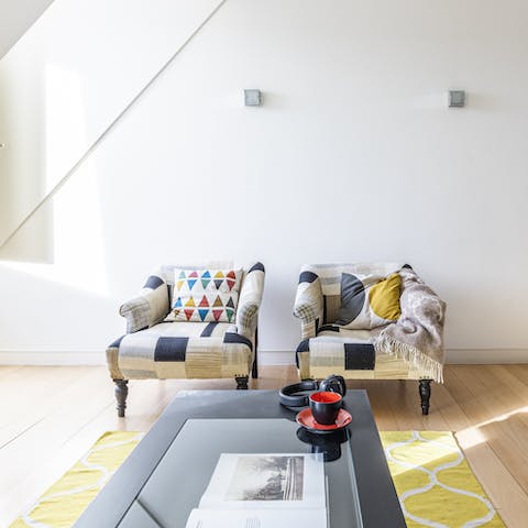 Find a spot to relax in the bright and breezy living space