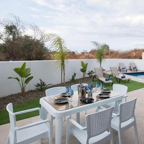 Dine on delicious kleftiko in the outdoor dining terrace