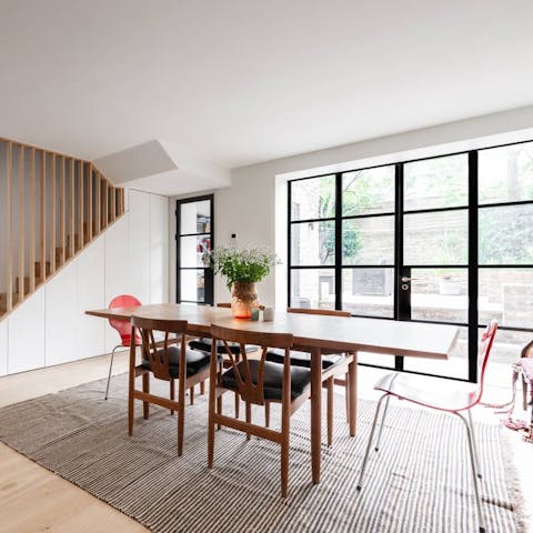 Wind down with meals at home or walk to a local restaurant