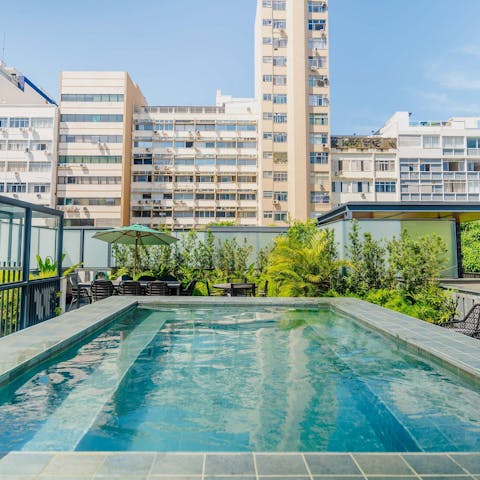 Enjoy refreshing swims in the shared swimming pool