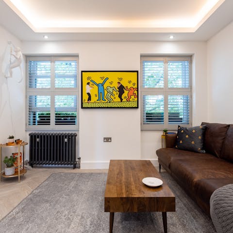 Admire the home's abstract adornments and unique style