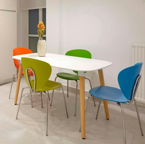 Savour your morning coffee in the cheerful kitchen