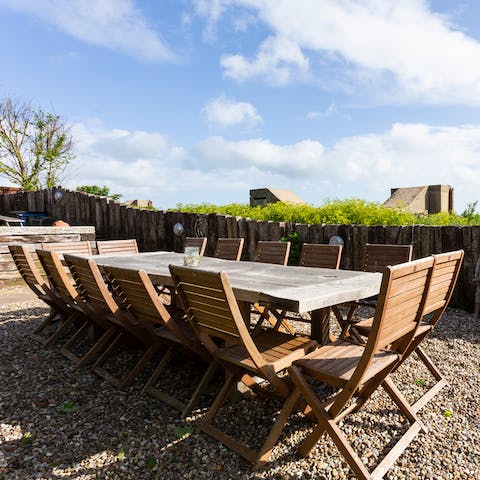 Bring back takeaway fish and chips to enjoy al fresco at the big dining table