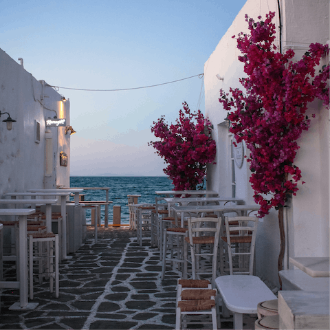 Head over to the nearest town of Aliki in half an hour's walk for cocktails with a view