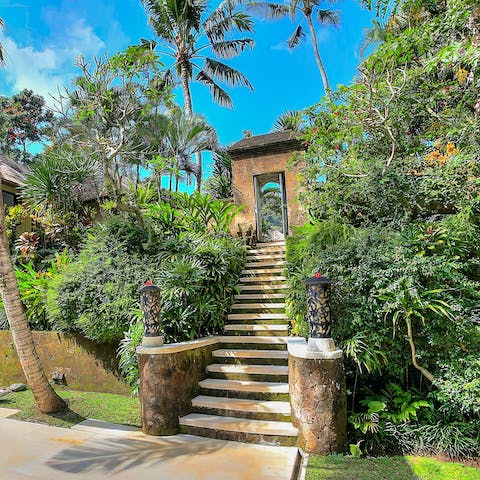 Explore the jungle-clad hillside on which your home sits and delight in discovering its sprawling garden filled with frangipanis, heliconias and sunshine yellow Alamanda flowers