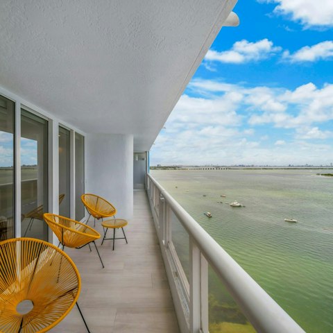 Enjoy the views across Biscayne Bay from the balcony
