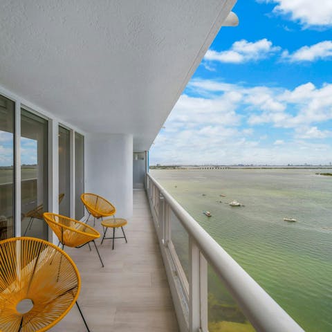 Enjoy the views across Biscayne Bay from the balcony