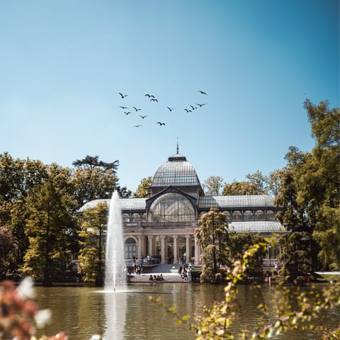 Have a stroll around beautiful El Retiro Park, just over a twenty-minute walk away