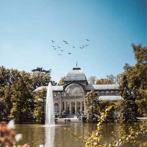 Have a stroll around beautiful El Retiro Park, just over a twenty-minute walk away