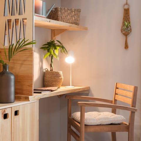 Catch up on work at one of two desks