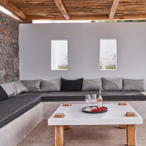 Enjoy wine with nibbles as you bask in the afternoon warmth