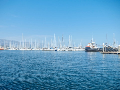 Stroll Santa Barbara's palm-lined waterfront, a twelve-minute drive