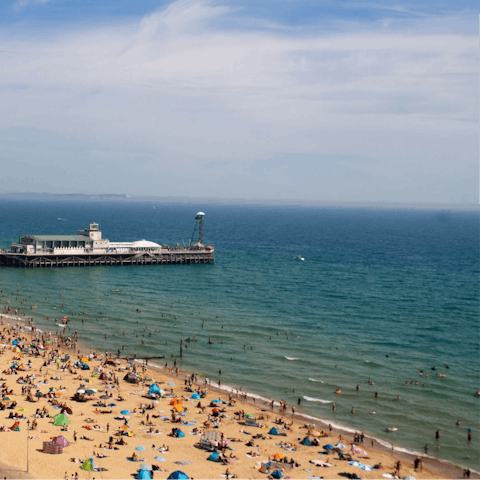 Spend the day sunbathing on Bournemouth Beach, a fourteen-minute walk from home